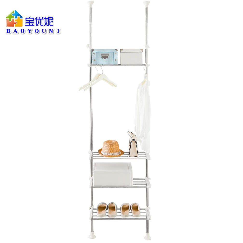 BAOYOUNI 4-Tiers Telescopic Storage Shelf Space Saver Organizer Rack Over Toilet Tension Pole Utility Bathroom Stand Puch Free