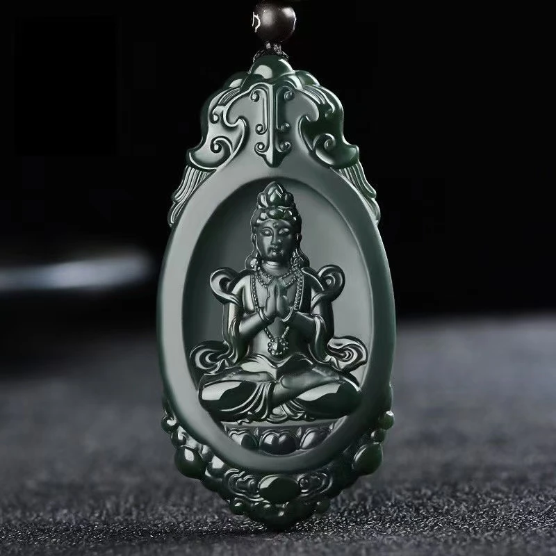 Superb Bottle Green Jade Prayer Guan Yin Pendant Hanging Bless Buddha Amulet Magical Lucky Gemstone