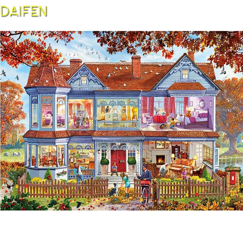 5D DIY Diamond embroidery Cross stitch Full Round Diamond mosaic Maple house Full Square Diamond painting Loving family garden