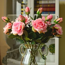 Wedding decoratio high quality artificial flowers Vivid real touch roses Artificial Silk Flower Bride Home Decor 2 heads/bouquet