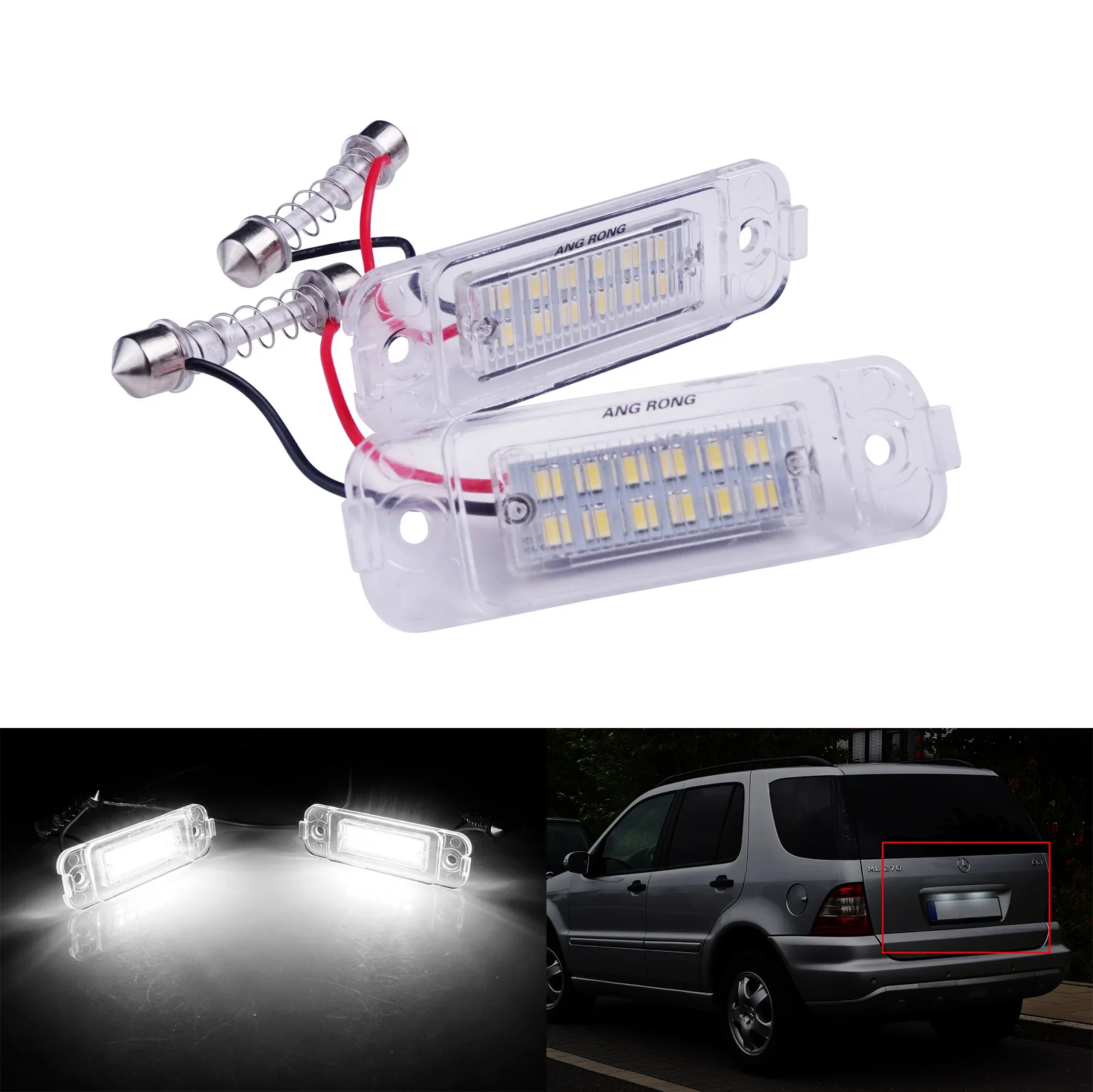 ANGRONG 2X White LED License Number Plate Light For Mercedes Benz M-Class ML W163 2001-2005