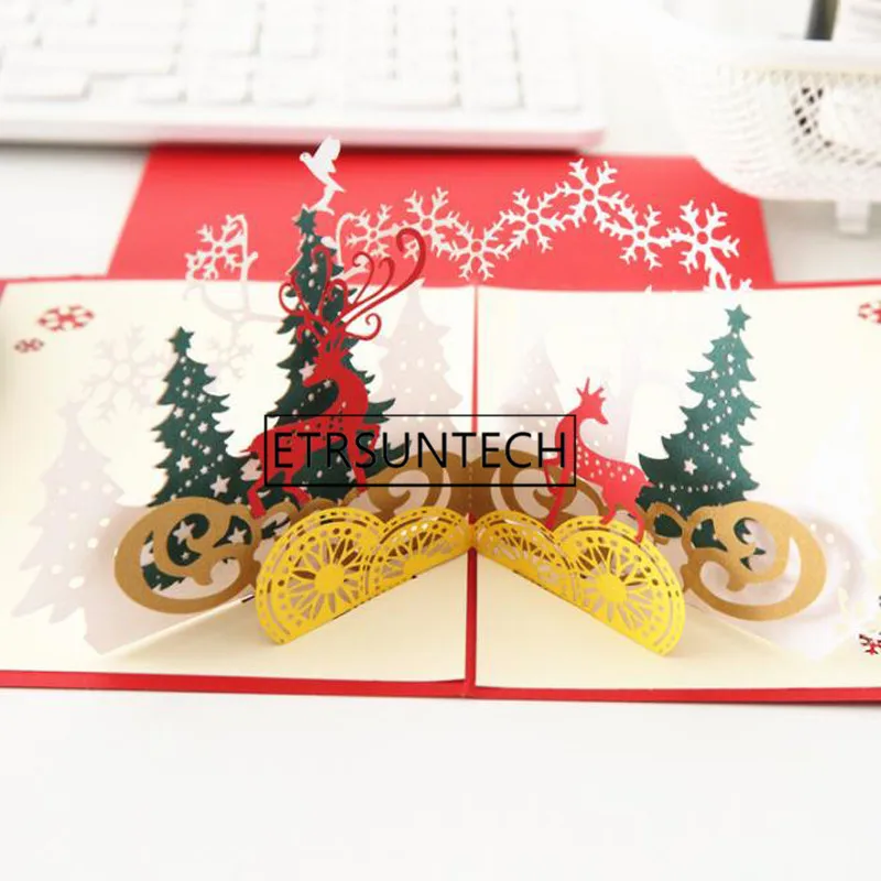 100pcs Handcrafted Origami 3D Greeting Christmas Card Elk Forest Christmas Eve Gift Event Party Supplies