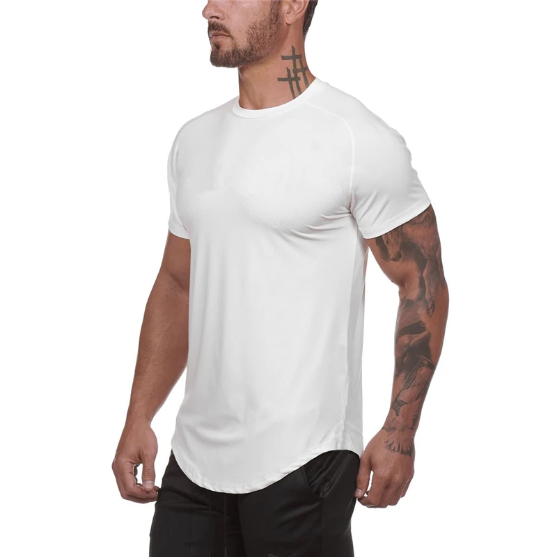 Summer Top Fitness Short Sleeve T Shirt Men O Neck Mesh Mens T Shirt Quick Dry Tee Male Slim Fit Gyms Tee Shirt Homme