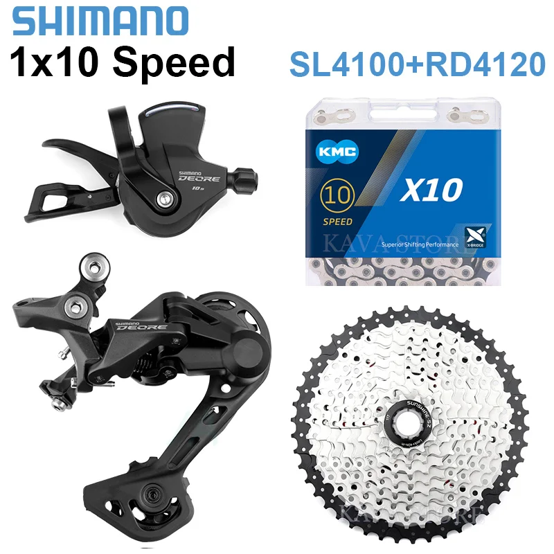 Shimano Deore RD-M4120 Kit Derailleurs 1x10 Speed SL-4100 Shifter Lever KMC 10S Chain 36 40 42 46 50T 10S Cassette 10v Groupset