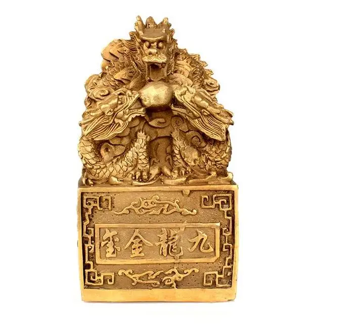 التنين النحاس النقي جيد محظوظ الختم Xianglong الرسمي تهنئة Jiulong ختم الرسمي فنغ شوي الحلي ختم رأس التنين