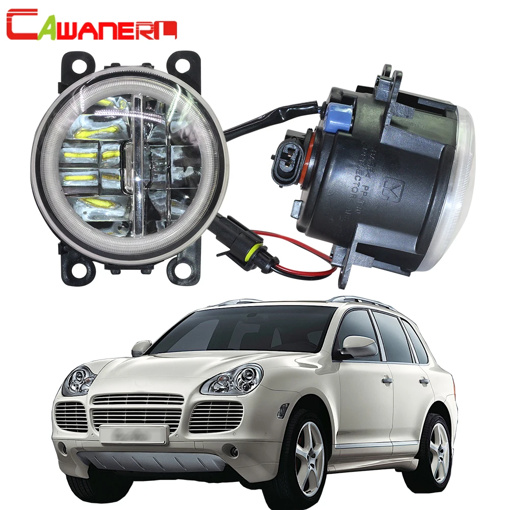 

Cawanerl For Porsche Cayenne 955 2002-2015 Car Styling H11 4000LM LED Bulb Fog Light + Angel Eye Daytime Running Light DRL 12V