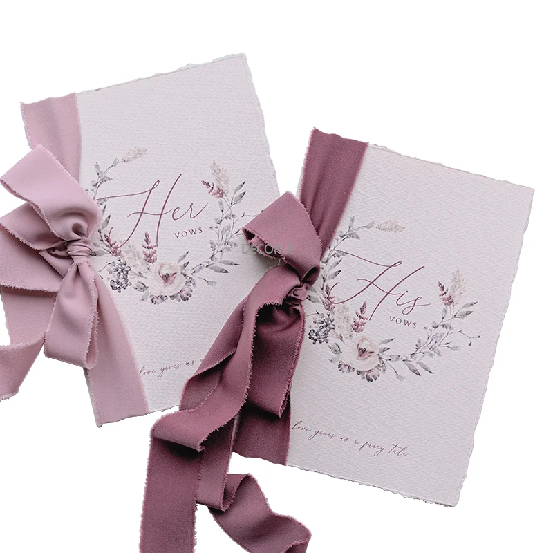 

2pcs Wedding Favor Advanced Flora Merry Speech Vows Book Ribbon His And Her Card Photo Props