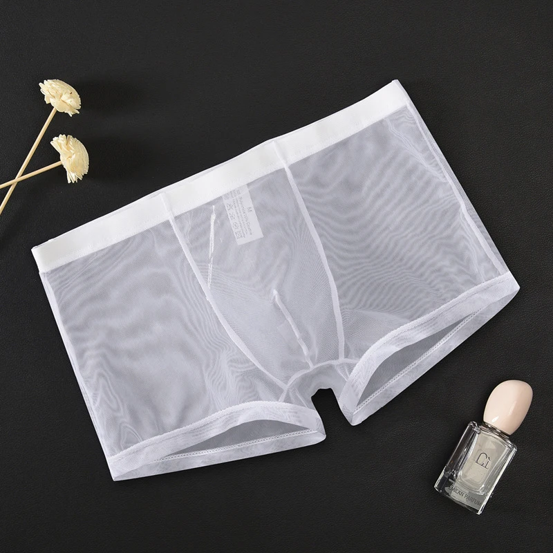 Man Undrewear Sexy Ultra-Thin Transparent Mesh Breathable Men\'s Boxer Briefs Male Boxershorts Underpants Homme Panties Shorts