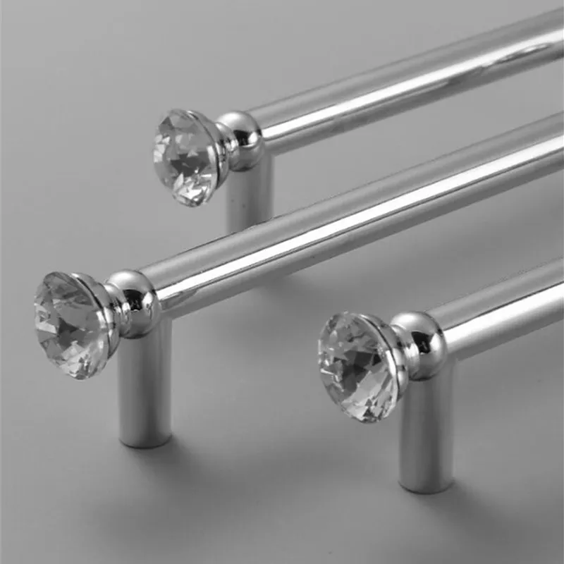 KK&FING 1PC Luxury Diamond Crystal Handles Zinc Alloy Chromium Kitchen Dresser Cabinet Handles Door Knobs Furniture Hardware
