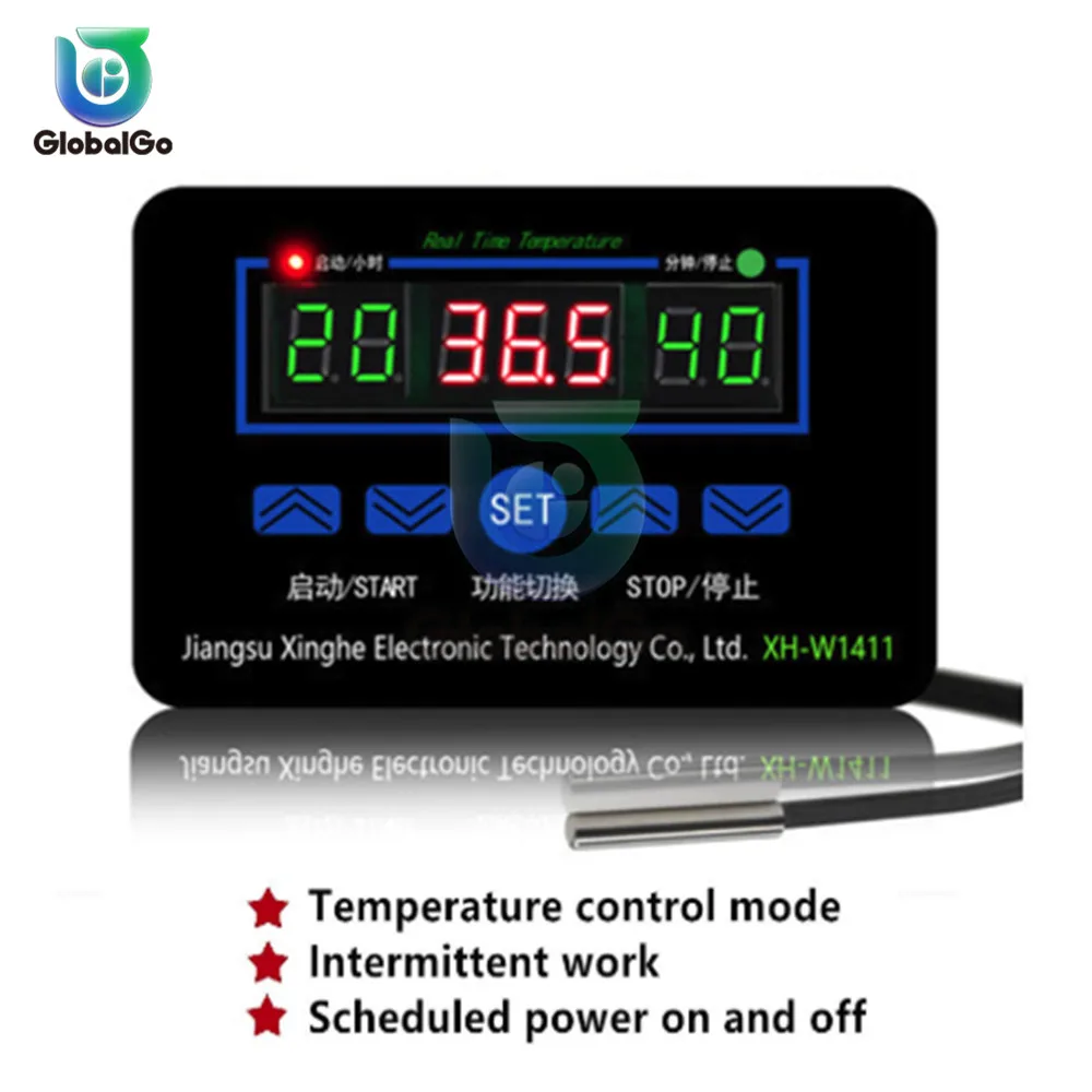 XH-W1411 LCD Display Digital Thermostat Multifunction Temperature Controller Sensor Switch -55~120 Degrees AC110-220V DC 12V