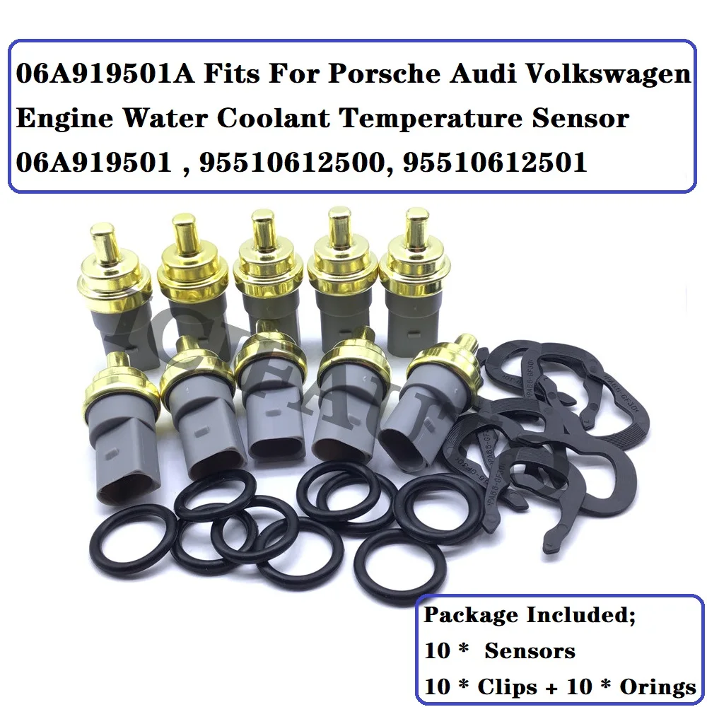 

10 * New Engine Coolant Temperature Sensor With Clip & O-Ring For Porsche Audi VW 06A919501A 95510612500 95510612501 06A919501