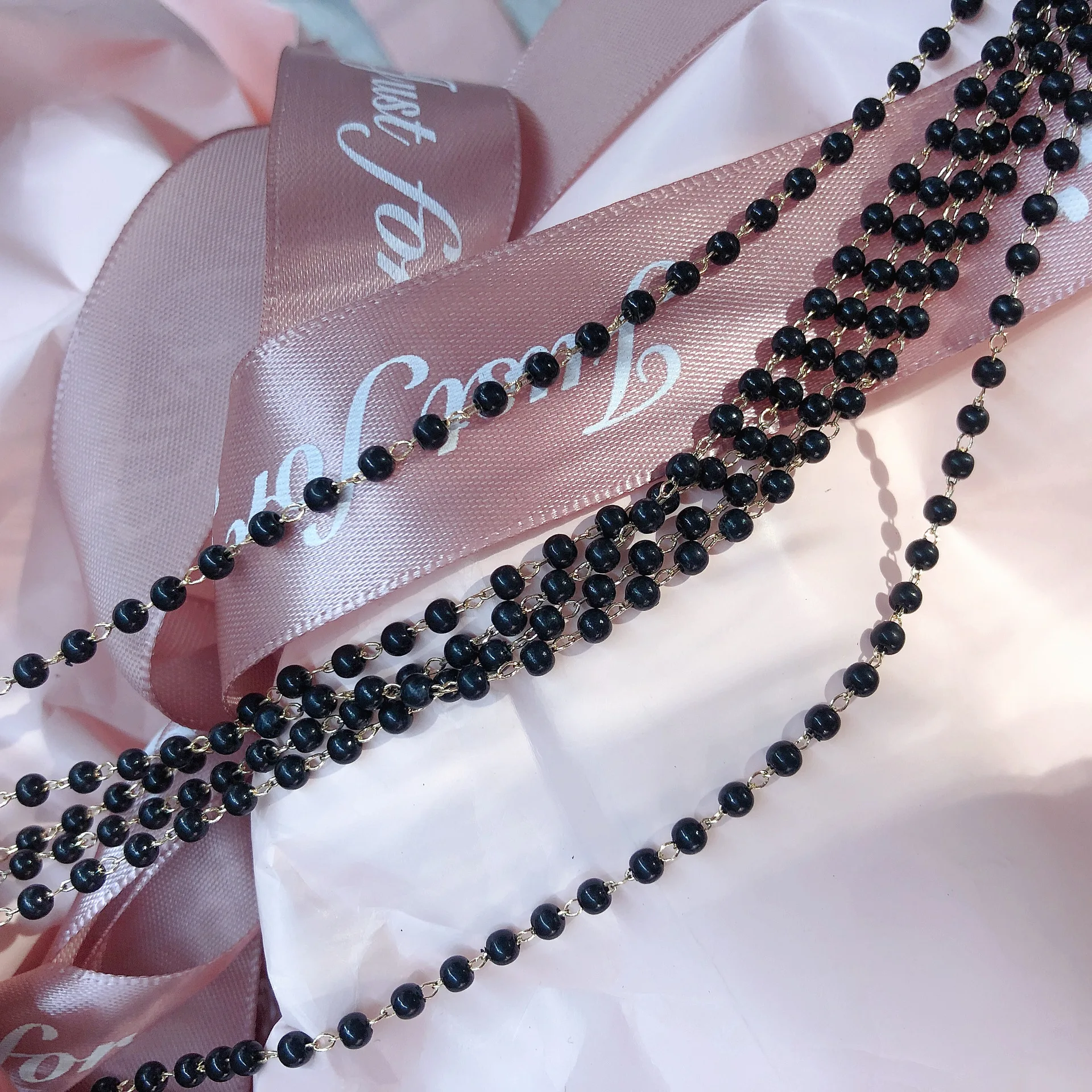 1meter 3-8mm Black Imitation Pearl Beaded Chain DIY Copper Necklace Chains Accessories for Jewelry Making Components Handmade