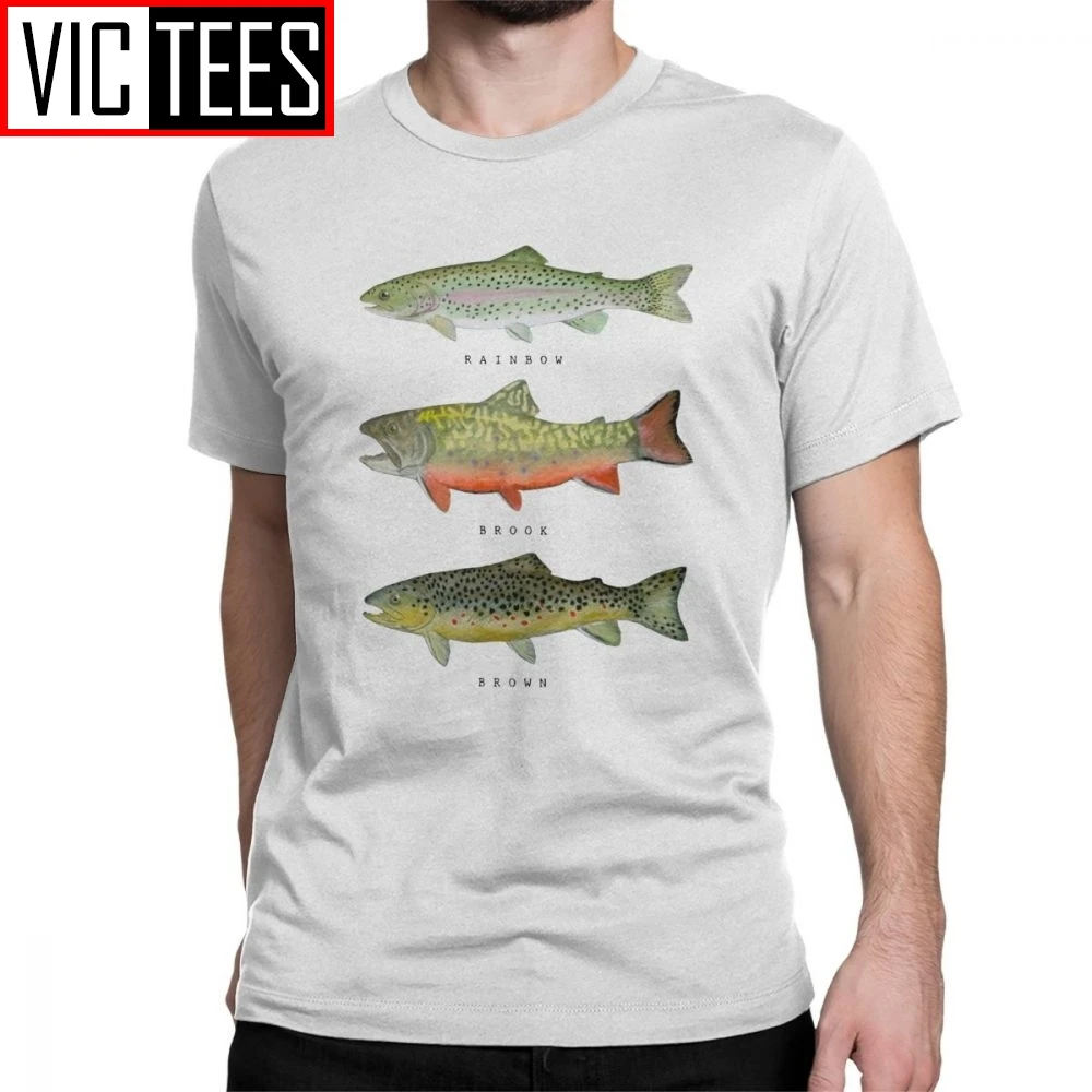 Men T Shirts Brown Rainbow Trout Triad Funny Fishing Fly Fishing Tees Clothes Cotton Printed T-Shirt