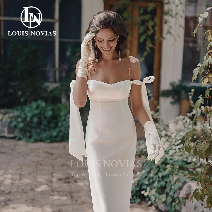 LOUIS NOVIAS غمد فساتين الزفاف للنساء مثير السباغيتي حزام شريط من الساتان الحبيب سبليت فستان زفاف Vestidos De Novia