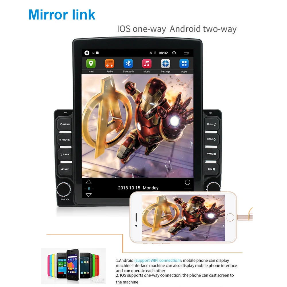 9.7 "tela vertical android 2din car radio mirror link gps estéreo mp5 player 2din bluetooth wifi fm car multimedia player