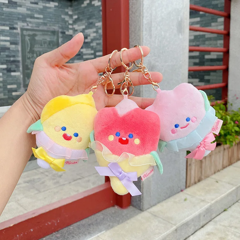 Cute Kawaii Soft Plush Tulip Bouquet Backpack Pendant Small Doll Pendant Car Key Chain Chain Baby Lady Bag Ornament Gift