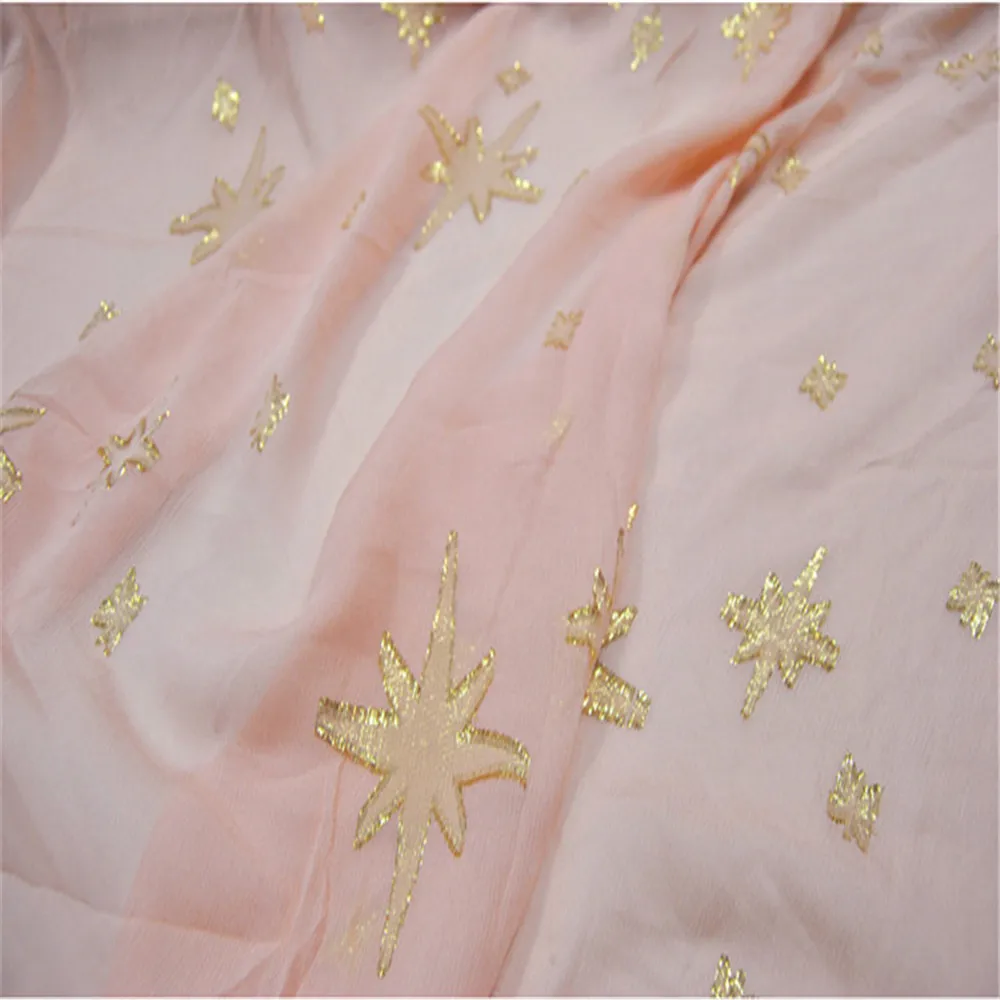 Cute Luxury Silk Metallic Fabric Crinkle Chiffon Shiny Lurex Pink Star Mulberry Luxury for Cloth Skirt Saree