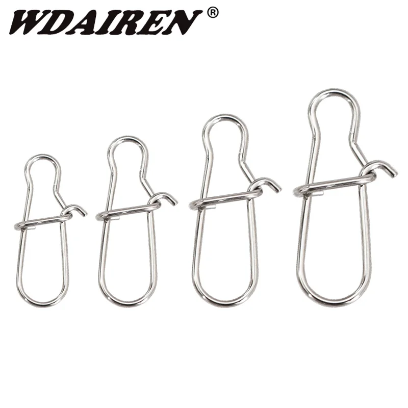 50pcs/Lot Stainless SteelFishing Lures Connector Swivels Interlock Pin Snap 4#-12# Rolling Swivel For Fishhook Accessories