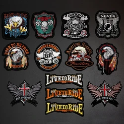 Punk Eagle Paw Live to Ride Skull Embroidery Patches for Clothing Iron on Clothes Biker Motorcycle Applique Badge Stripe Sticker
