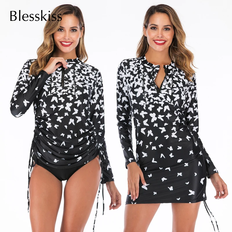 2 Two Piece Swimsuit Women Swimwear 2021 Plus Size Tankini Zipper Bathing Suit Surfing Sport Swim Suit With Long Sleeve Shirt