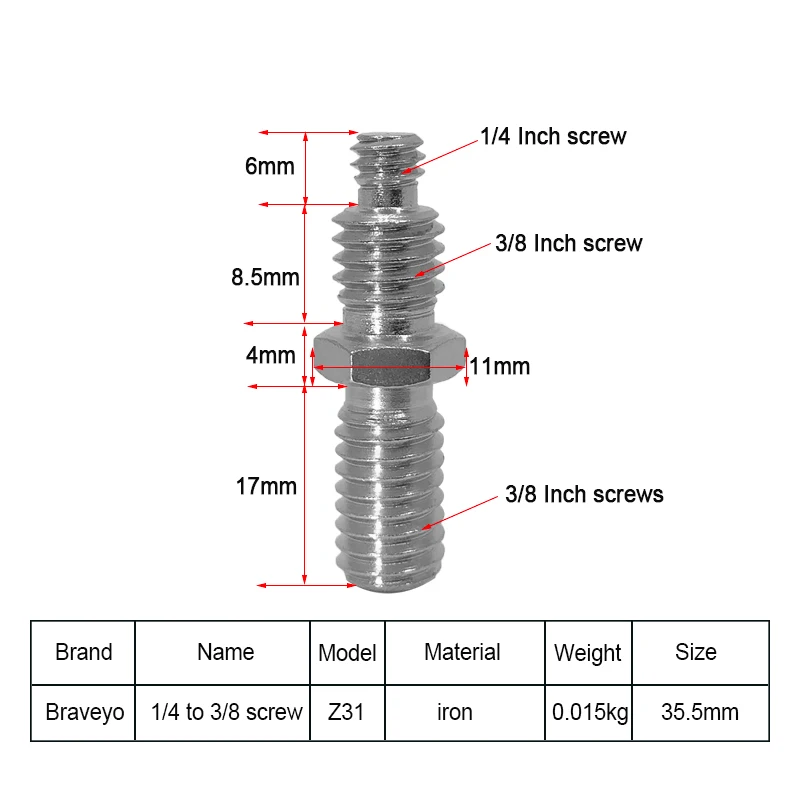 5pcs Tripod Middle Shaft Screw 1/4 to 3/8 Inch  Conversion Screw BallHead Camera  Conversion Head  Photography Equipment