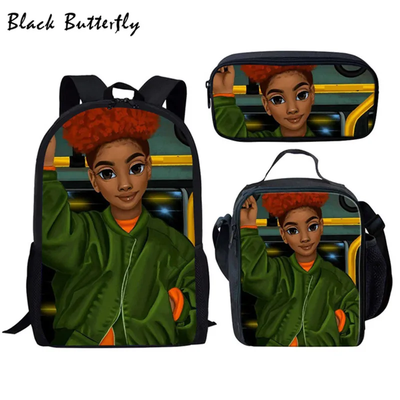 

Black Art Girl Magic Pattern School Bags 3pcs/Set Afric lady Student-Bags Children Shoulder Book Bag Waterproof Mochila Infantil