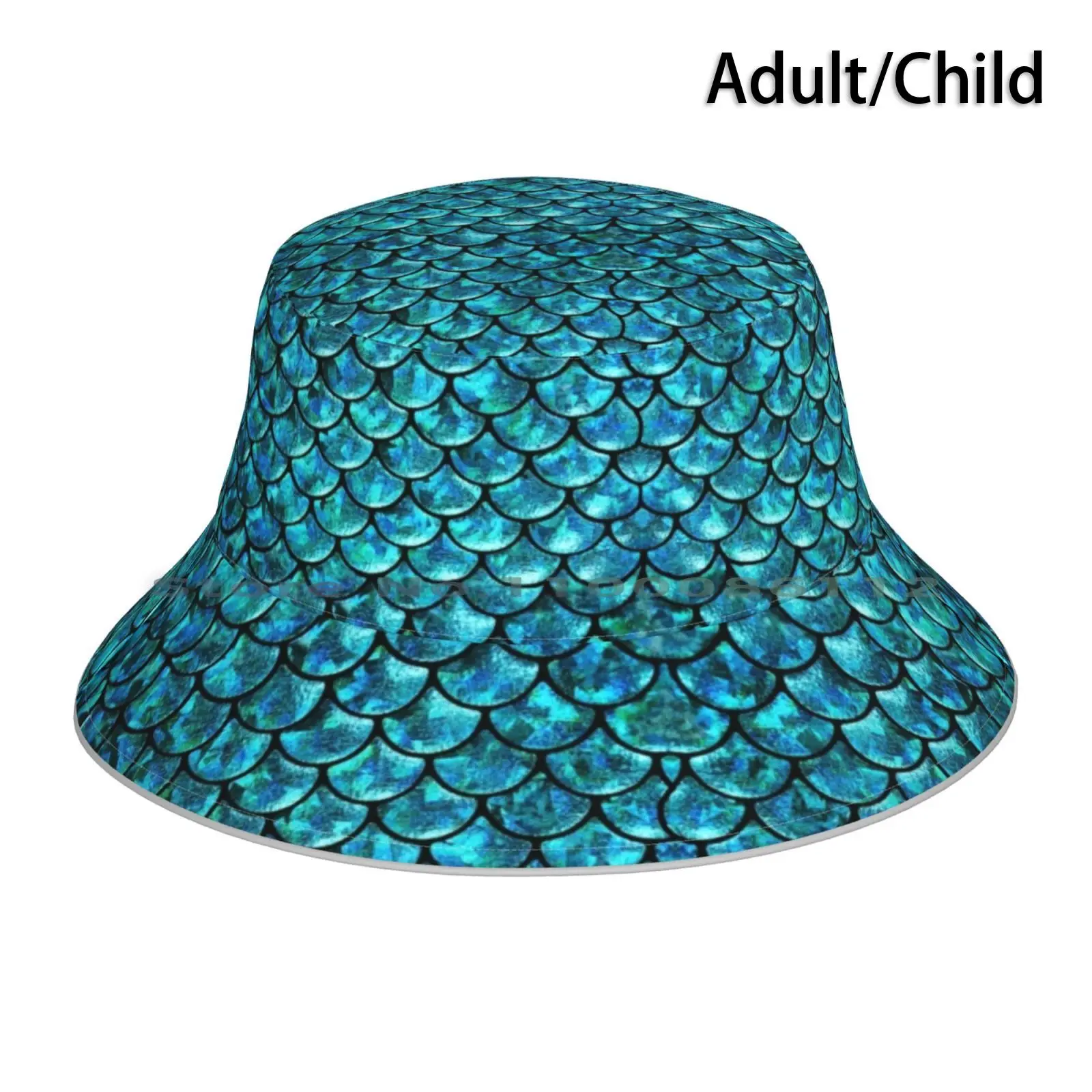 Mermaid Scales Bucket Hat Sun Cap Mermaid Scales Whale Tail Animal Artic Sea Ocean Fish Dolphin Shark Swim Wave Under Wild Cute