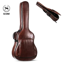 40/41 Inch PU Guitar Case Acoustic Folk Guitar Gig Bag Cover With Shoulder Straps Waterproof Guitar Bag Backpack Brown K020