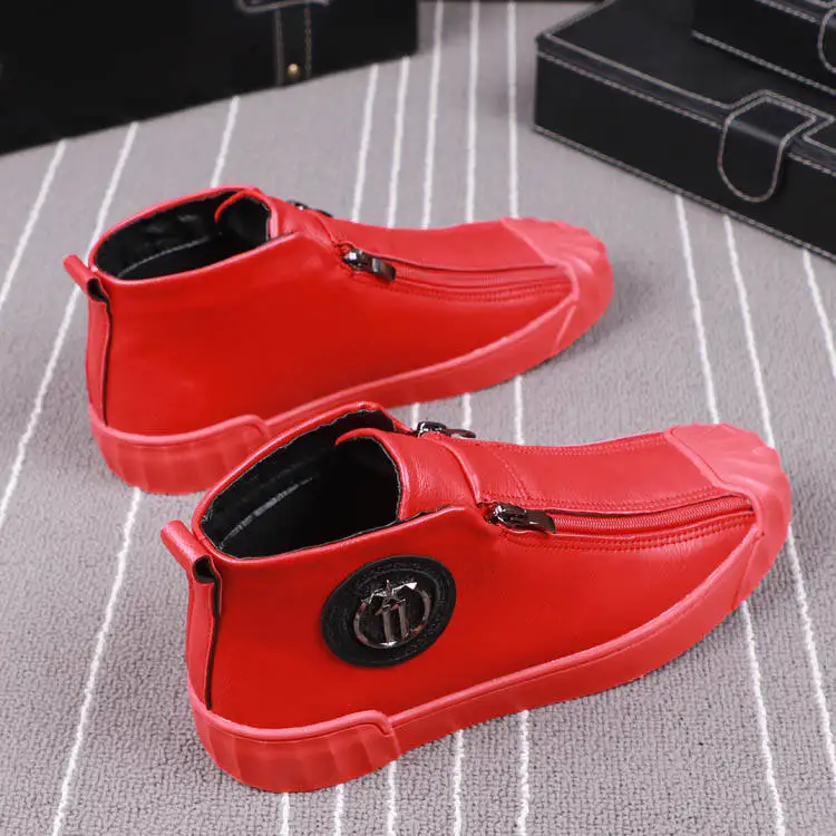 Soft leather men\'s casual shoes part of the gift high top metal buckle slipper brand designer Zapatos Hombre luxury safty zipper