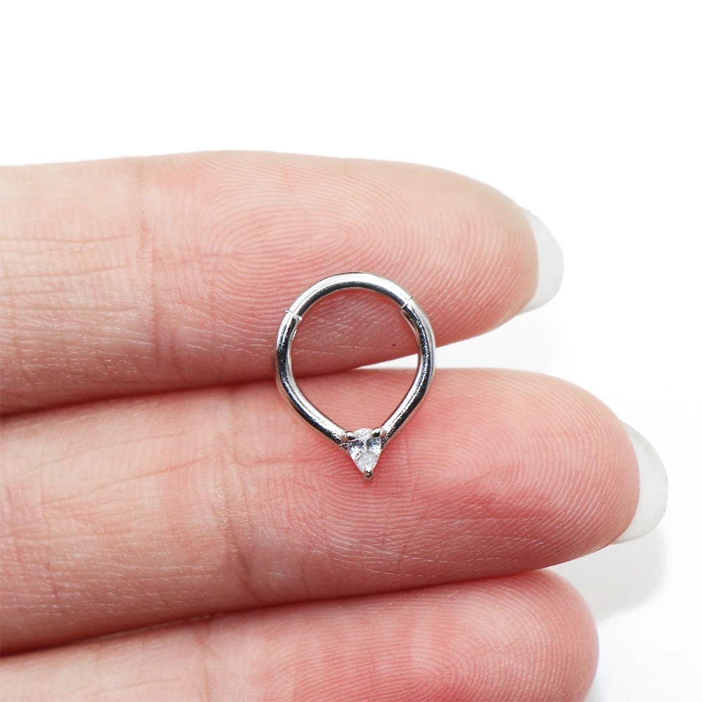 Water Drop Septum Piercing Nose Ring Clicker Cubic Zirconia Cartilage Daith Earrings Body Jewelry 316L Surgical Steel Segment