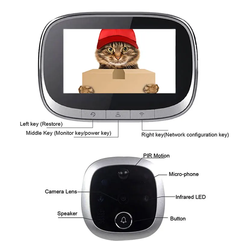 Tuya Wifi Peephole Video Doorbell Smart Home Wireless Door Viewer Camera Intercom 4.3 Inch Security Eye Monitor Motion Detection