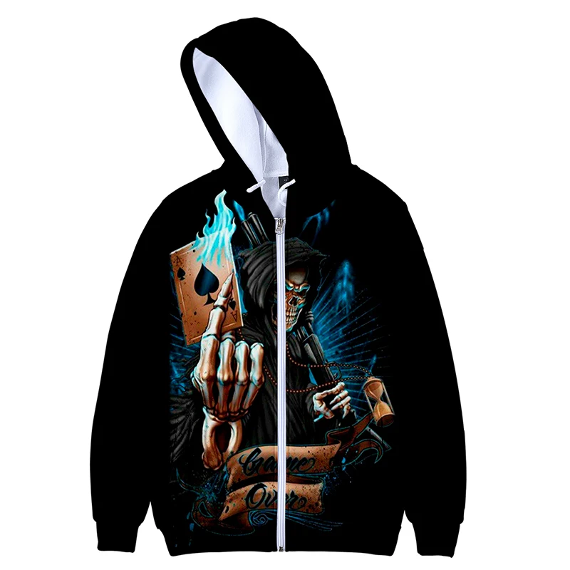 

Skull Flame Poker Cool 3d Hoody Print Fashion Men Women Zipper Hoodies Jackets Tops Long Sleeve Zip Up Unisex Hooded Sweatshirts