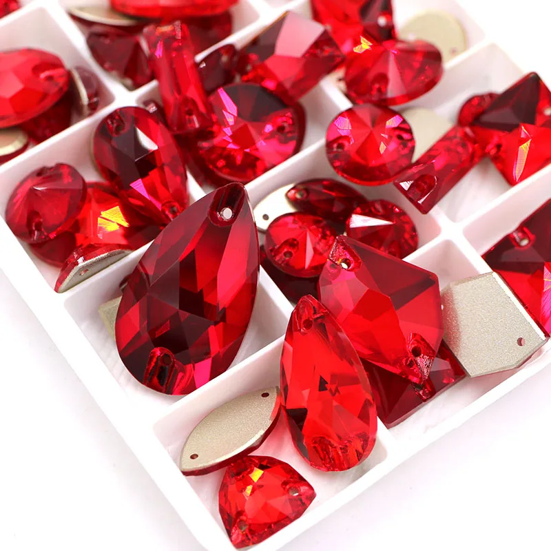 Wedding Decorarions High Quality Glass Crystal Red Stones Mixed Shape 50Pcs/Bag Flatback Rhinestones Sew On Clothing/Patches/Hat