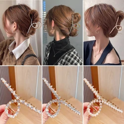 Korean Ladies Pearl Crystal Hair Claw Fashion Cross Metal Carb Hair Clips For Women Elegant Hair Accessories Hairgrips Hairpins