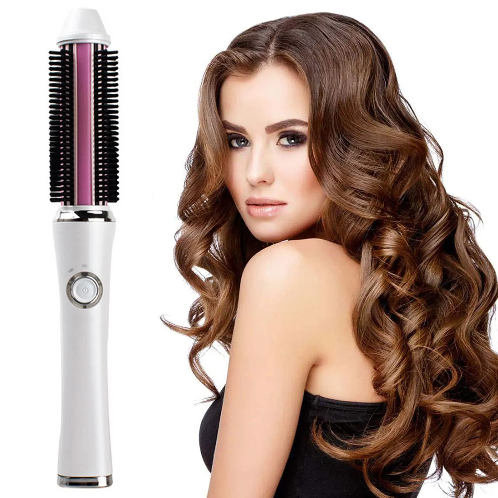 Curling Iron Brush Portable Rechargeable Ceramic Hair Curler Straightener Hot Comb with 3 Heating Settings for Women Girls Gift