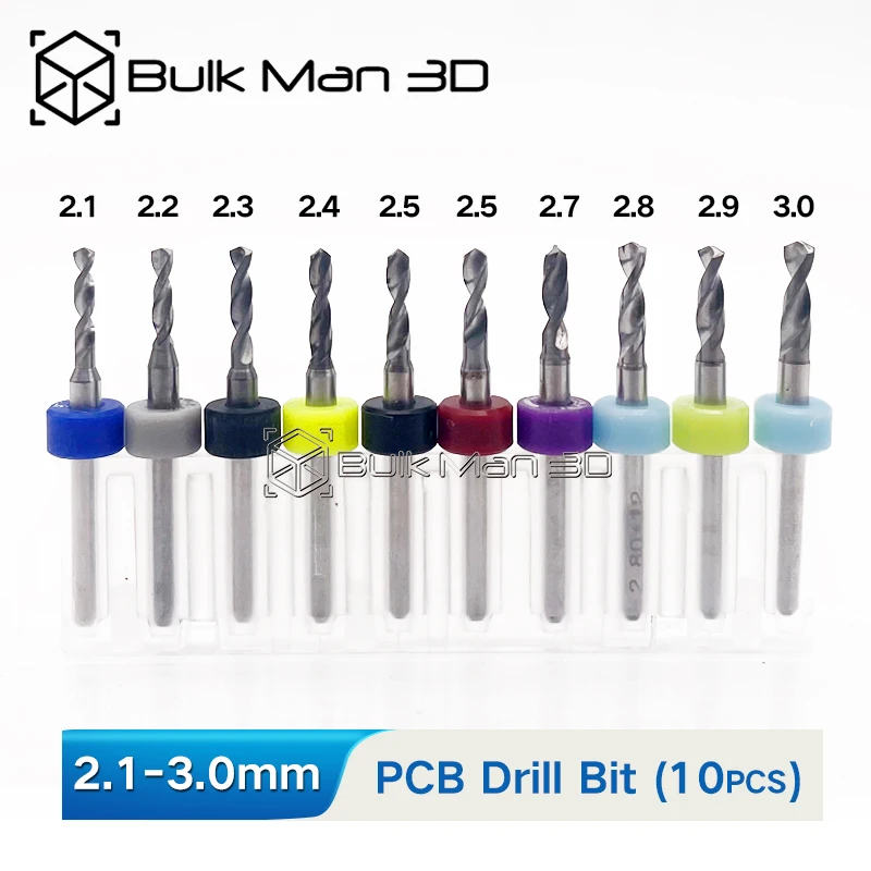 10pcs/Set 2.1-3.0mm High Precision PCB Drill Bit CNC End Mill Tool CNC Cutter for Wood Metal Engraver