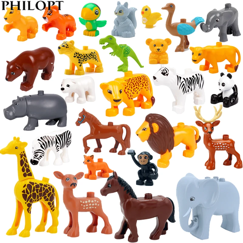 Large Particle Animals Set Building Blocks Figures Dinosaurs Crocodile Elephant Zoo Series DIY Blocks Kids Educational Toy