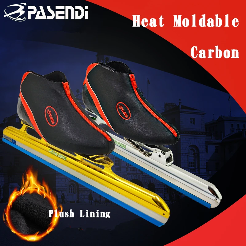 PASENDI Heat moldable long track ice skating skates inline speed skate Thermoplastic man women professional ice skating shoes