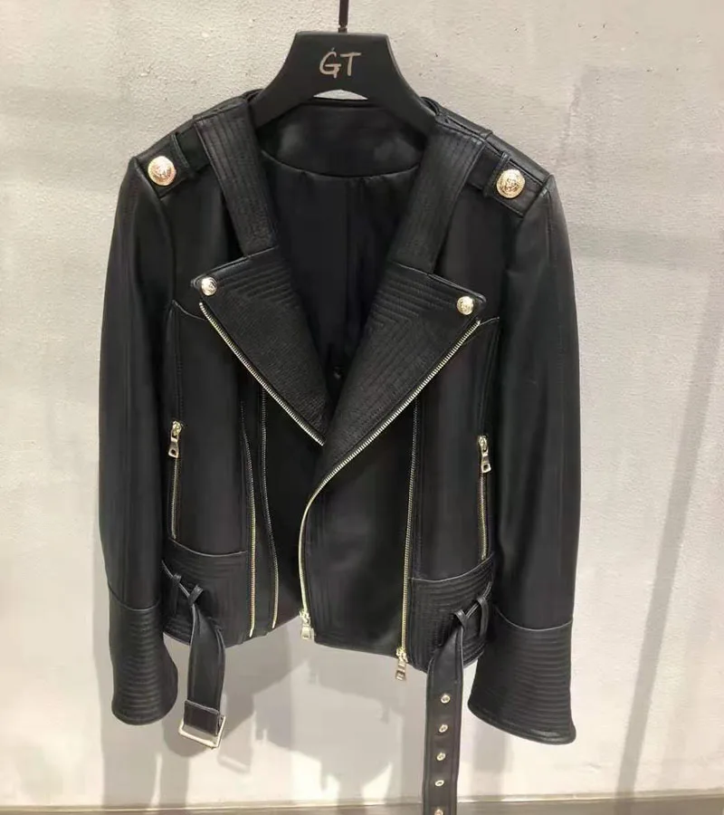 Autumn And Spring 2023 New Fashion Women Coat Genuine Leather Jacket Moto & Biker Style Turn-Down Collar Female Clothes Fn0023