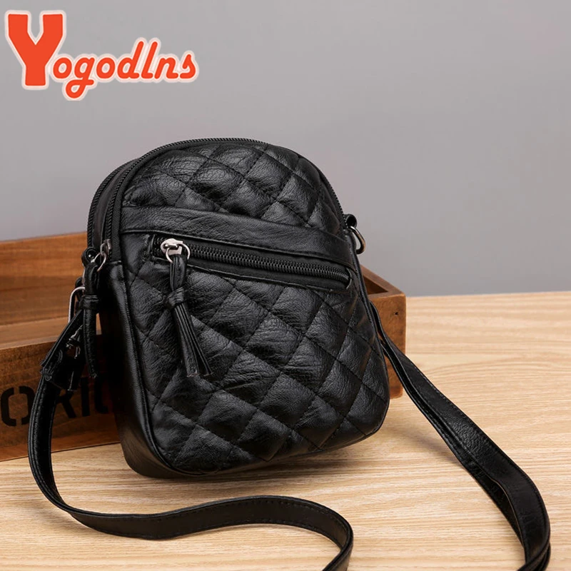 Yogodlns Fashion Plaid Shoulder Bag For Women PU Leather Crossbody Bag Light Mobile Phone Purse Small Square Bag Shopping Bag