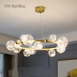 Plafonnier suspendu en verre transparent avec étoiles, disponible en noir et en or, style romantique, luminaire décoratif d'intérieur, idéal pour un salon ou une salle à manger