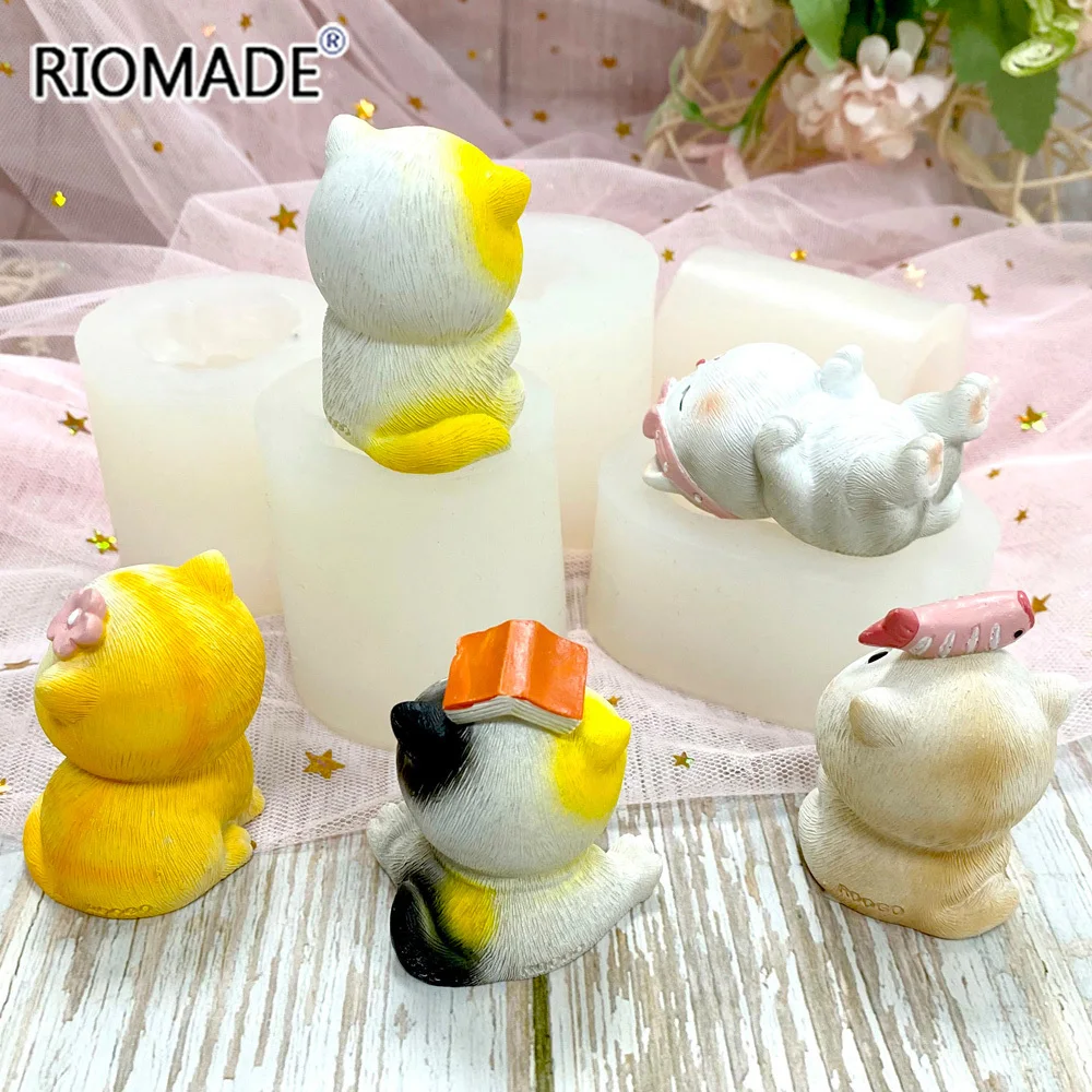 Cute Cat Silicone Mold 3D Cartoon Kitten Animal Mould Chocolate Fondant Cake Decorating Tools Plaster Resin Handmade Molds