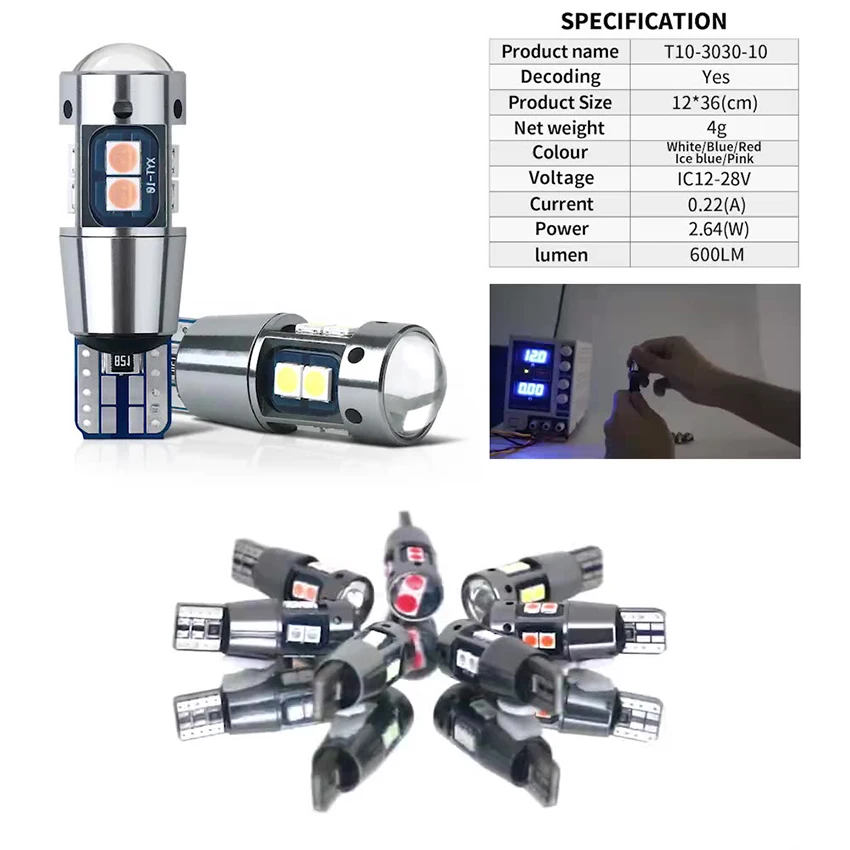 2 pz/lotto T10 lampadina a LED Super Bright 10-SMD 3030 chip 12-28V sostituzione lampadina a LED per luce targa porta auto