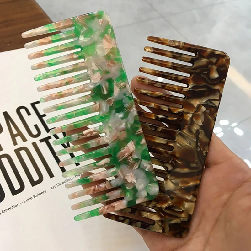 Hot Sale Anti Static Wide Tooth Acetate Hair Comb Portable Marble Tortoise Shell Hairdressing Comb Hair Tools For Women Girl