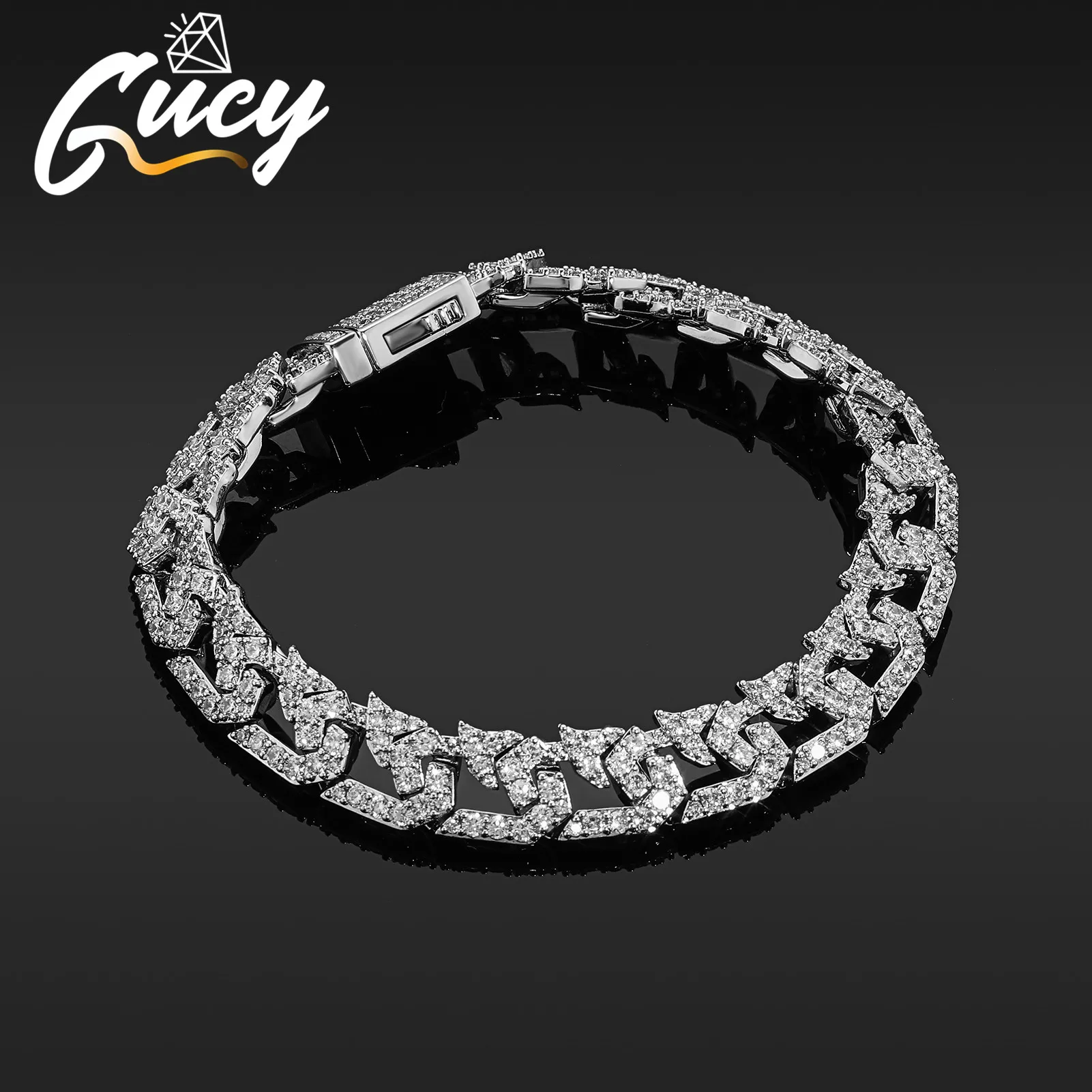 

GUCY 10mm Mens Bracelet Chain Gold Silver Color Plated Iced Micro Pave Cubic Zirconia Hip Hop Luxury Jewelry For Gift