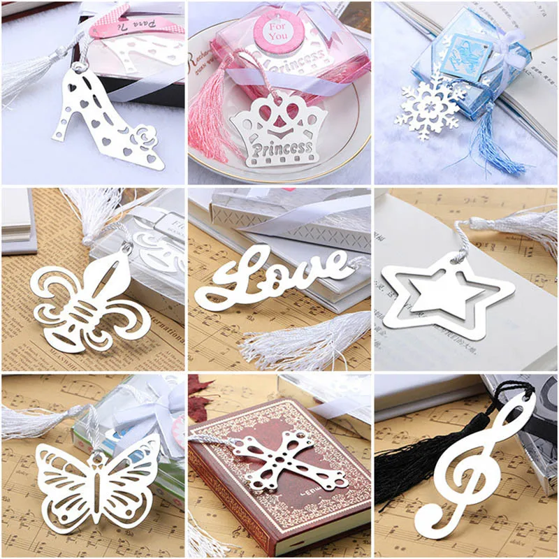 30pcs/lot , Stainless Steel Metal Bookmarks , Crown / Cross / Snowflake / Love / High Heel Gift Book Markers