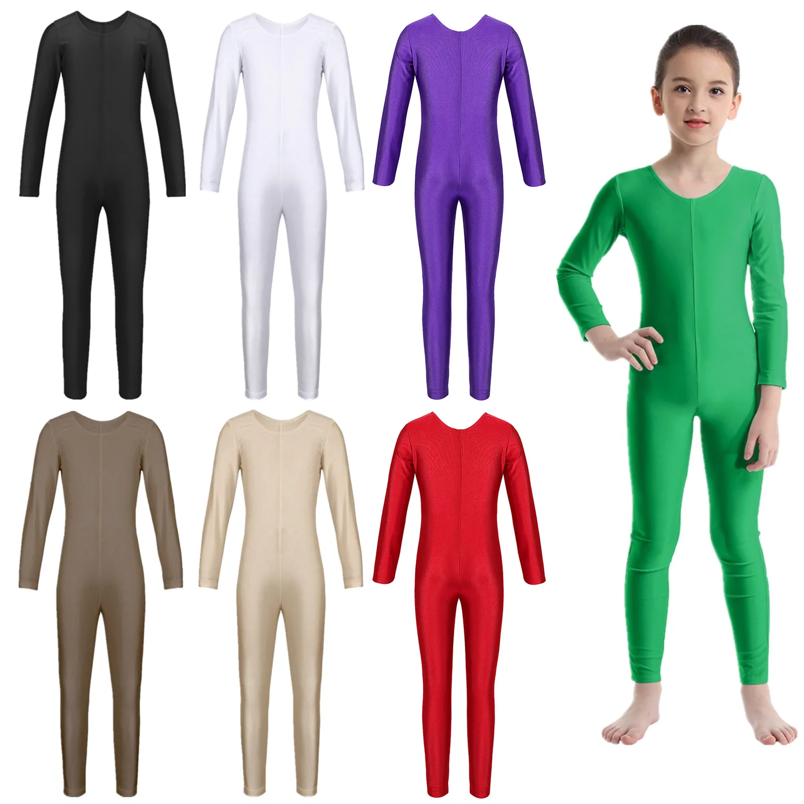 Kids Girls Ballet Dance Leotard Gymnastics Skating Acrobatics Yoga Bodysut Long Sleeve Stretchy Jumpsuit Performance Dancewear