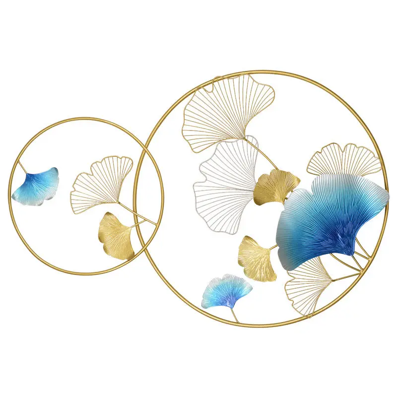 Chinese Wrought Iron Double Ring Ginkgo Biloba Home Livingroom Wall Mural Crafts Porch Corridor Aisle Wall Sticker Decoration