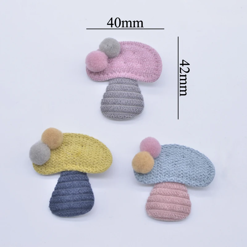 10Pcs Padded Cloth Applique Wool Ball Stick-on Mushroom Patch for DIY Clothes Hat Leggings Sewing Accessories Headwear Decor