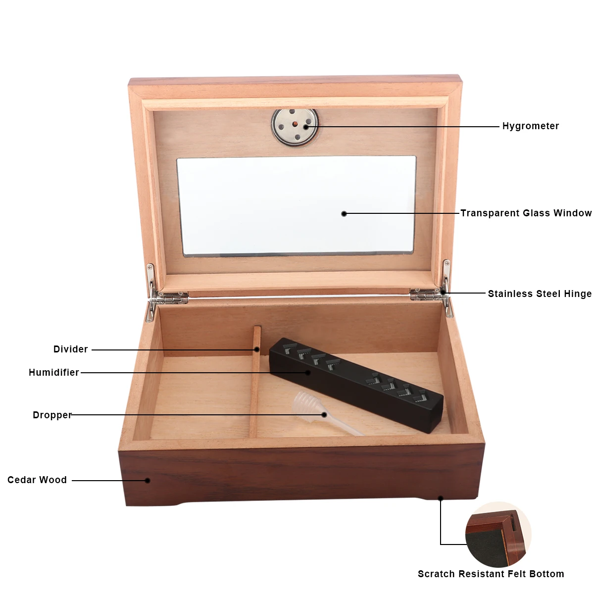 Xifei Sigaar Humidor Box W/Hygrometer Luchtbevochtiger Draagbare Roken Accessoires Glazen Raam Sigaret Cederhout Case